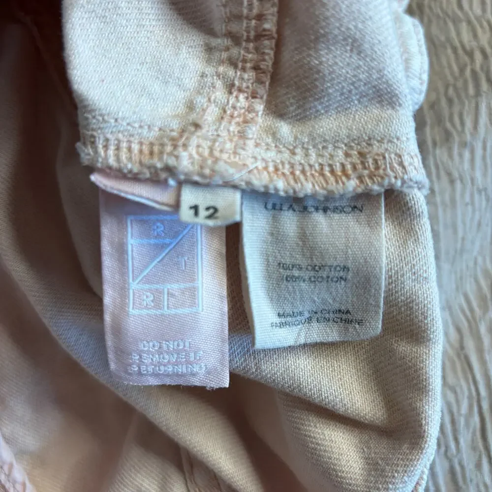 Ulla Johnson Size 12 Renee Denim Bustier Puff Sleeve Crop Top Sweetbriar Blush